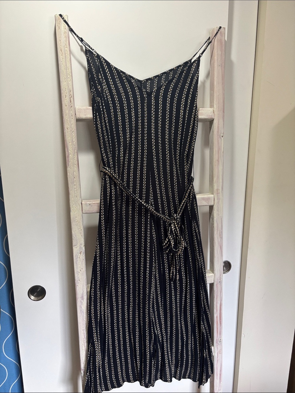 Billabong Black and White Striped Spaghetti Strap Jumpsuit
